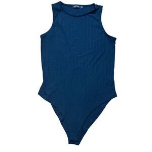 Nasty‎ Gal Black Ribbed Fitted High Neck Bodysuit Sz 12